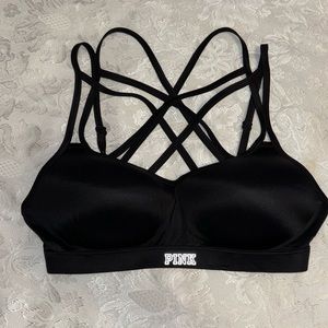 Victoria's Secret PINK Women Black Strappy Racerback Ultimate Push Up Bra